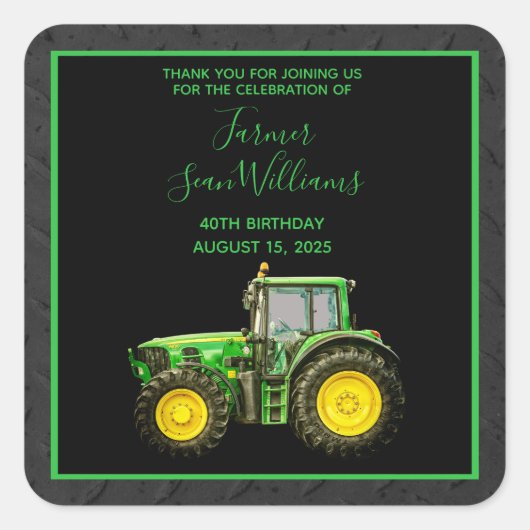 農家40歳の誕生日パーティー スクエアシール (正面)