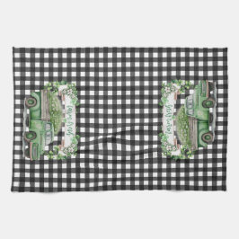 農家 |ヴィンテージグリーントラック |ファームのフレッシュ キッチンタオル
