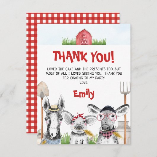 農描畜動物誕生日サンキューカード 招待状 (正面/裏面)