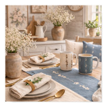 農村のキッチンに飾るボタニカルなテーブルスタイルのアート