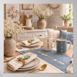 農村のキッチンに飾るボタニカルなテーブルスタイルのアート ポスター