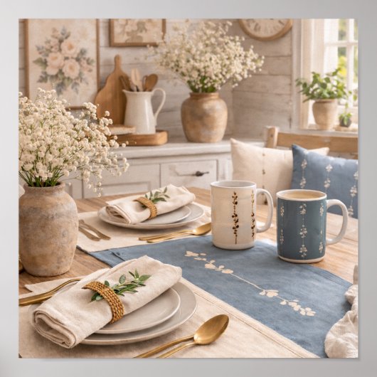 農村のキッチンに飾るボタニカルなテーブルスタイルのアート ポスター (正面)