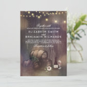 農村のワイナリーとストリングライトのウェディング 招待状 (スタンド正面)