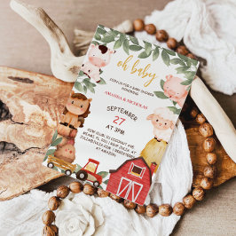 農村の動物たち おしゃれなベイビーシャワー ラスティック 招待状