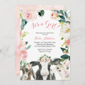 農村の動物と花の女の子のベビーシャワー 招待状 (正面/裏面)