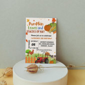 農村の動物の秋のカボチャの男の子の最初の誕生日パーティー 招待状