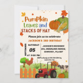 農村の動物の秋のカボチャの男の子の最初の誕生日パーティー 招待状 (正面)