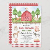 農村の動物の赤ちゃんシャワー 招待状 (正面/裏面)