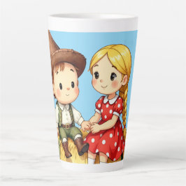 農村の子供たちと干し草の山 カフェラテマグ