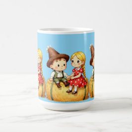 農村の子供たちと干し草の山 コーヒーマグカップ