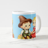 農村の子供たちと干し草の山 ジャンボコーヒーマグカップ (正面右)