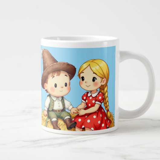 農村の子供たちと干し草の山 ジャンボコーヒーマグカップ (右)