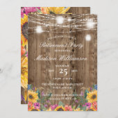 農村の木のランタンとひまわりのリタイアメント 招待状 (正面/裏面)