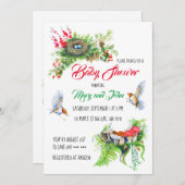 農村の森のロビン鳥の巣のベビーシャワー 招待状 (正面/裏面)
