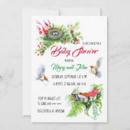 農村の森のロビン鳥の巣のベビーシャワー 招待状