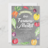 農村の水彩画ファーマーズマーケット誕生日パーティー 招待状 (正面)