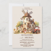 農村の納屋と牧場に囲まれたコテージでのカントリーウェディング 招待状 (正面)