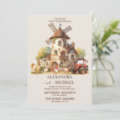 農村の納屋と牧場に囲まれたコテージでのカントリーウェディング 招待状 (スタンド正面)