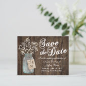 農村の納屋の結婚式 ウッド メイソンジャー ベイビーズブレス 案内ポストカード (スタンド正面)