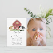 農村の納屋 白 ジェンダーニュートラル 1歳の誕生日 招待状 (スタンド正面)