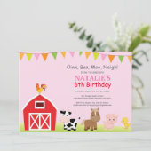農村の誕生日パーティー招待状 国産動物のいる納屋パーティー 招待状 (スタンド正面)