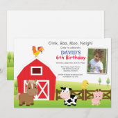 農村の誕生日パーティー招待状 国産動物の牧場 招待状 (正面/裏面)