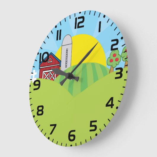 農村の風景 赤い納屋 サイロ りんごの木 ラージ壁時計 (傾斜)