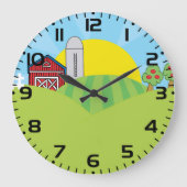 農村の風景 赤い納屋 サイロ りんごの木 ラージ壁時計 (正面)