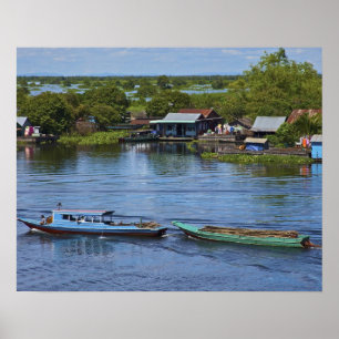 農村の風景、Tonle Sap Lake、Siem Reap、Angkor、 ポスター