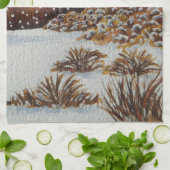 農村コテージズスノウシーンシーズンアートデザイン キッチンタオル (折り畳み)