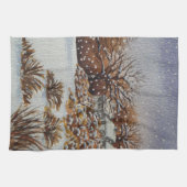 農村コテージズスノウシーンシーズンアートデザイン キッチンタオル (横)