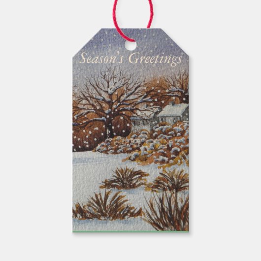農村コテージ雪のシーンアートクリスマス ギフトタグ (正面)