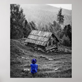 農村住宅景観ミニマリスト写真 ポスター