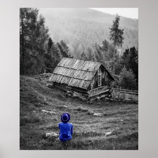 農村住宅景観ミニマリスト写真 ポスター (正面)