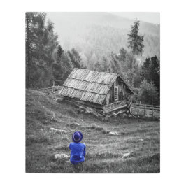 農村住宅景観ミニマリスト写真 メタルプリント