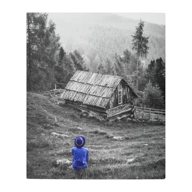 農村住宅景観ミニマリスト写真 メタルプリント (正面)