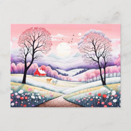 農村景観冬から春への移行 ポストカード