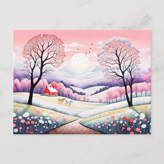 農村景観冬から春への移行 ポストカード (正面)