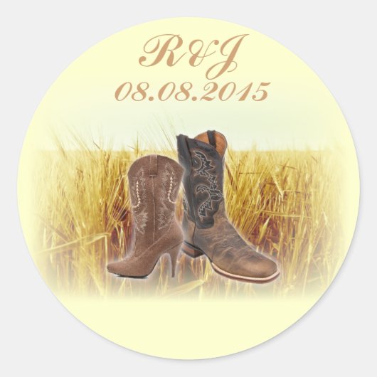 農村産小麦農場の西カウボーイ結婚ー ラウンドシール (正面)