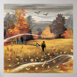 農村追跡キジ狩り秋自然 ポスター