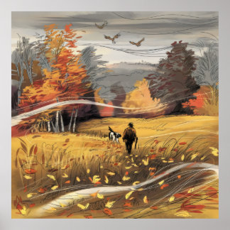 農村追跡キジ狩り秋自然 ポスター