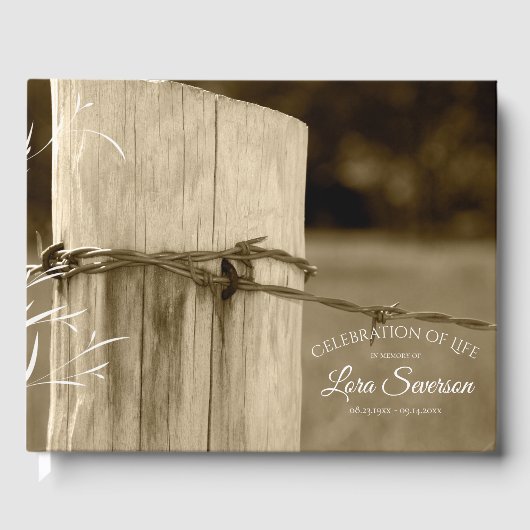 農村部のフェンスのポストお祝いのライフメモリアル ゲストブック (正面)