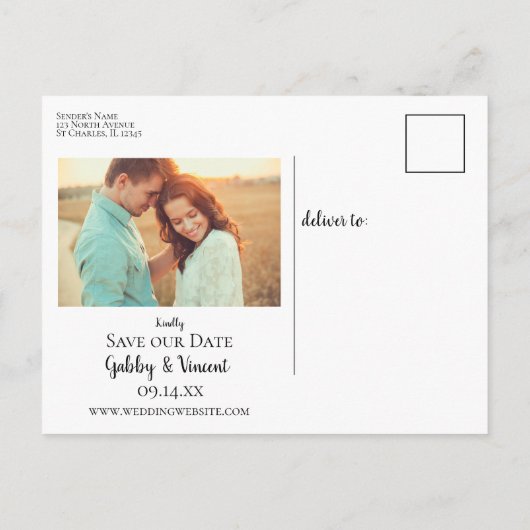 農村部のフェンスのポスト農場の結婚式の日付を保存 案内ポストカード (裏面)