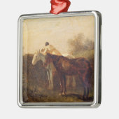 農村部ランデブー(ロマンチックなキスオン乗馬) メタルオーナメント (左)