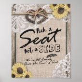 農村風の馬蹄形の席を選ぶ結婚式の看板「サイドではなく席を選んで」 ポスター (正面)