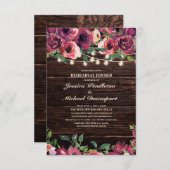 農村風ガーランド照明 バーガンディーフラワーリハーサル 招待状 (正面/裏面)