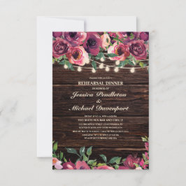 農村風ガーランド照明 バーガンディーフラワーリハーサル 招待状