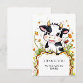農村風シンプル牛誕生日 サンキューカード (正面/裏面)
