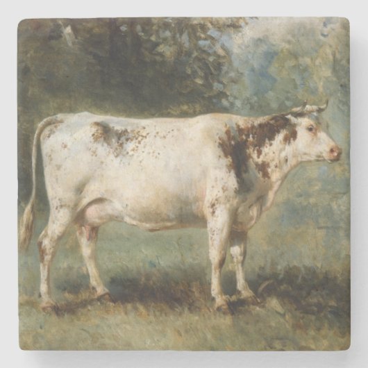 農村風景の中の牛（家畜） ストーンコースター (正面)