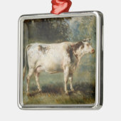 農村風景の中の牛（家畜） メタルオーナメント (左)